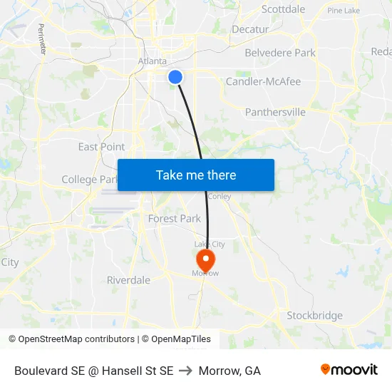 Boulevard SE @ Hansell St SE to Morrow, GA map