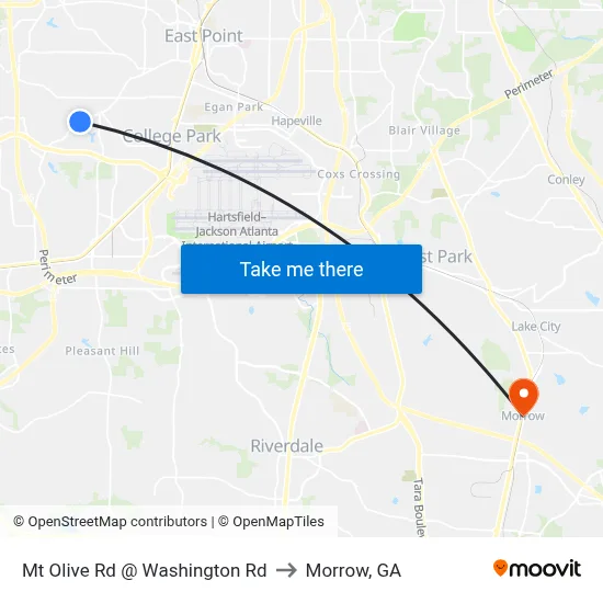 Mt Olive Rd @ Washington Rd to Morrow, GA map