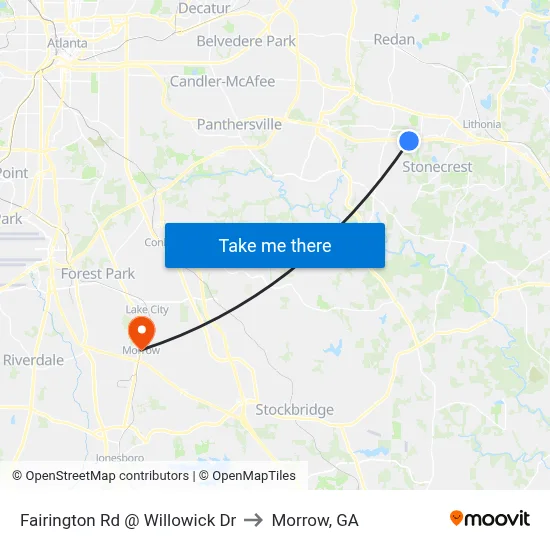Fairington Rd @ Willowick Dr to Morrow, GA map