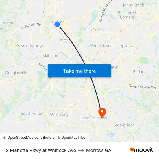 S Marietta Pkwy at Whitlock Ave to Morrow, GA map