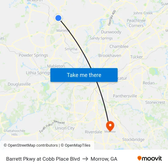 Barrett Pkwy at Cobb Place Blvd to Morrow, GA map