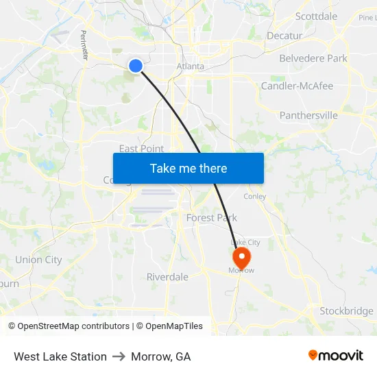 West Lake Station to Morrow, GA map