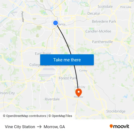 Vine City Station to Morrow, GA map