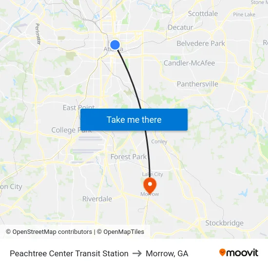 Peachtree Center Transit Station to Morrow, GA map