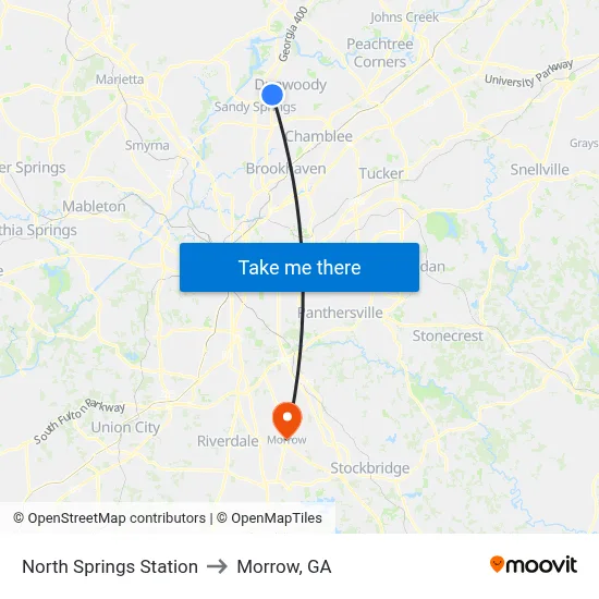 North Springs Station to Morrow, GA map