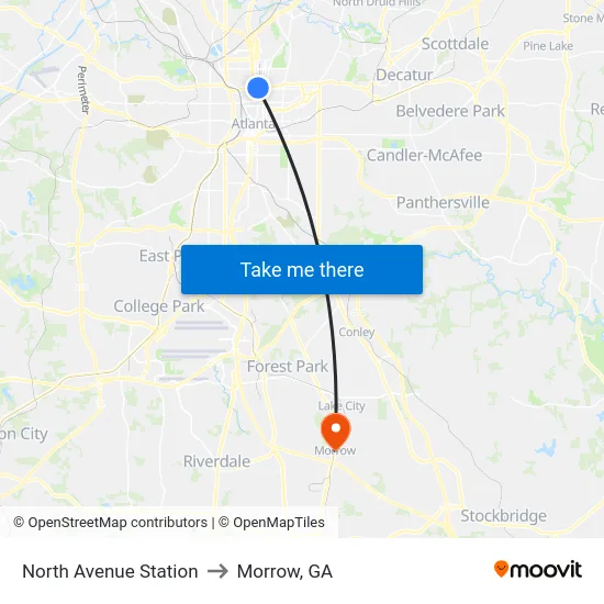 North Avenue Station to Morrow, GA map
