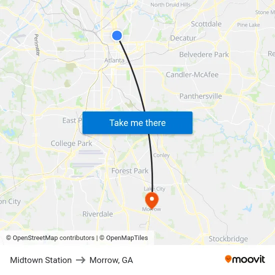 Midtown Station to Morrow, GA map