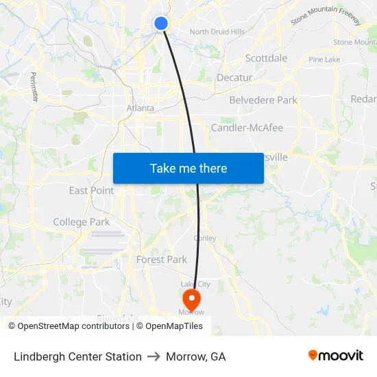Lindbergh Center Station to Morrow, GA map