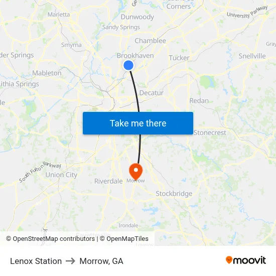 Lenox Station to Morrow, GA map