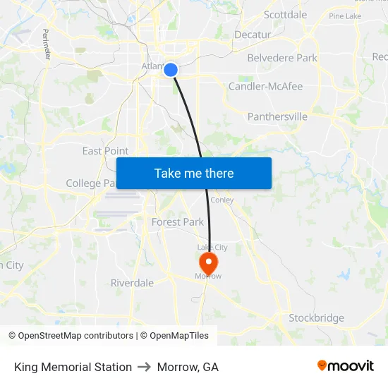 King Memorial Station to Morrow, GA map