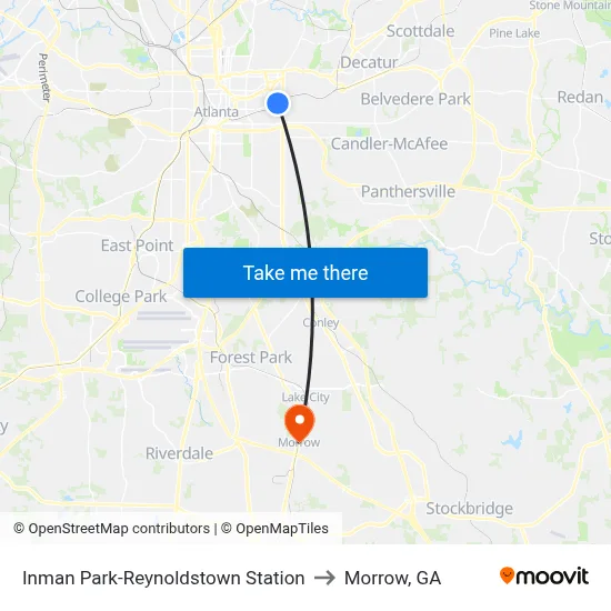 Inman Park-Reynoldstown Station to Morrow, GA map