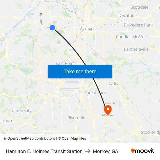 Hamilton E. Holmes Transit Station to Morrow, GA map