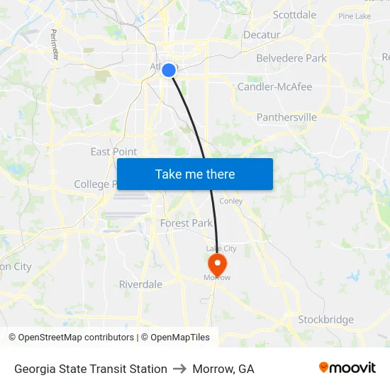 Georgia State Transit Station to Morrow, GA map