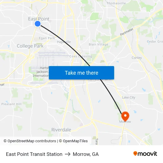 East Point Transit Station to Morrow, GA map