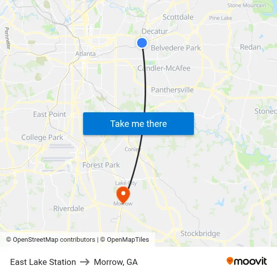 East Lake Station to Morrow, GA map
