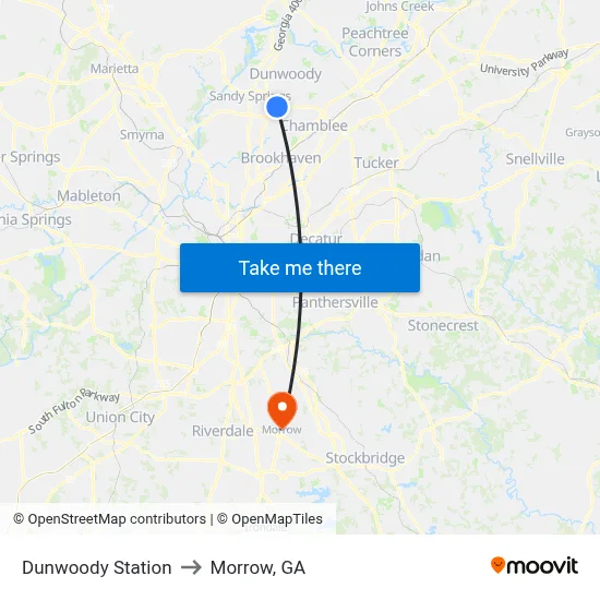 Dunwoody Station to Morrow, GA map
