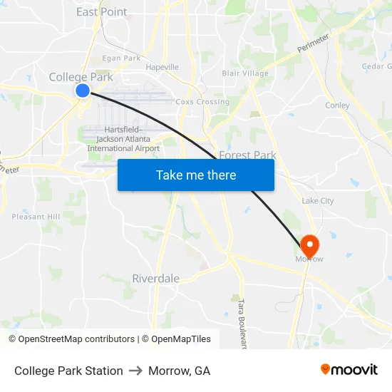 College Park Station to Morrow, GA map