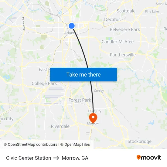 Civic Center Station to Morrow, GA map