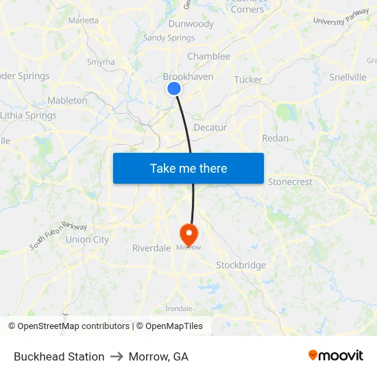 Buckhead Station to Morrow, GA map