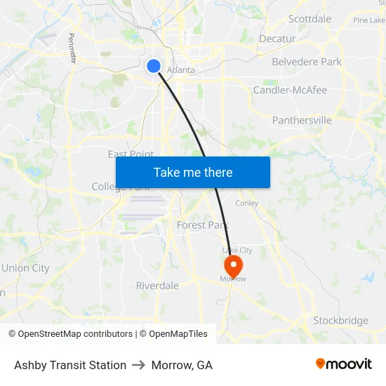 Ashby Transit Station to Morrow, GA map