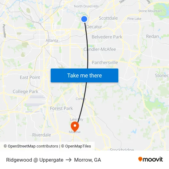 Ridgewood @ Uppergate to Morrow, GA map