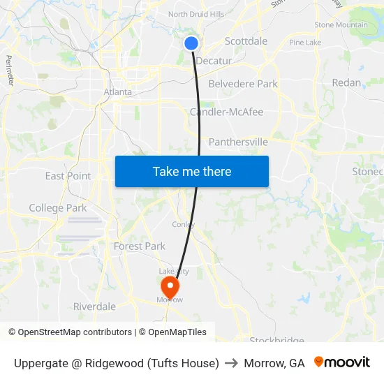 Uppergate @ Ridgewood (Tufts House) to Morrow, GA map