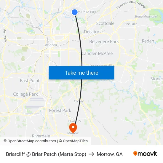 Briarcliff @ Briar Patch (Marta Stop) to Morrow, GA map