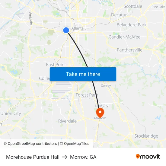 Morehouse Purdue Hall to Morrow, GA map