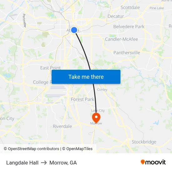 Langdale Hall to Morrow, GA map