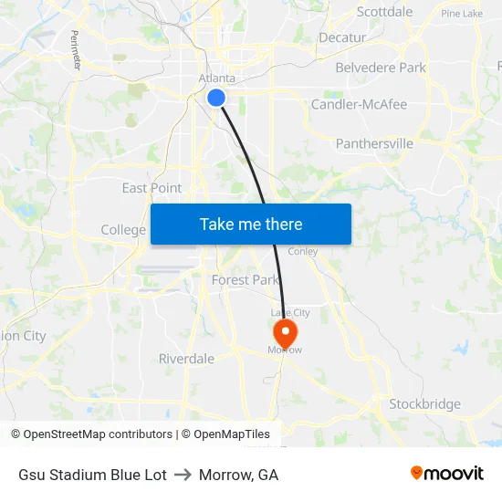 Gsu Stadium Blue Lot to Morrow, GA map