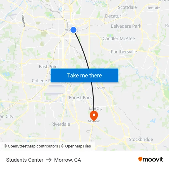 Students Center to Morrow, GA map