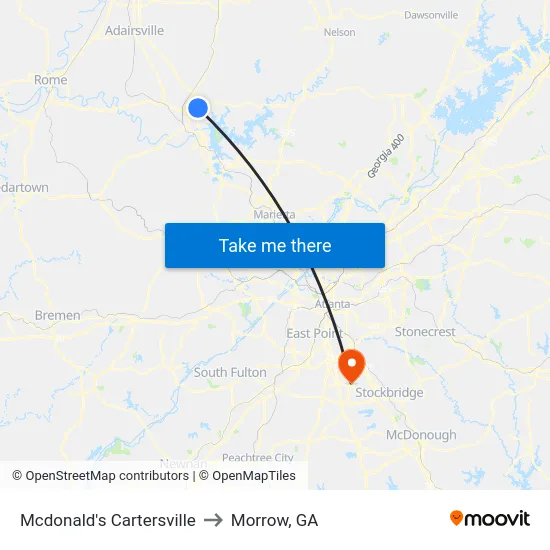 Mcdonald's Cartersville to Morrow, GA map