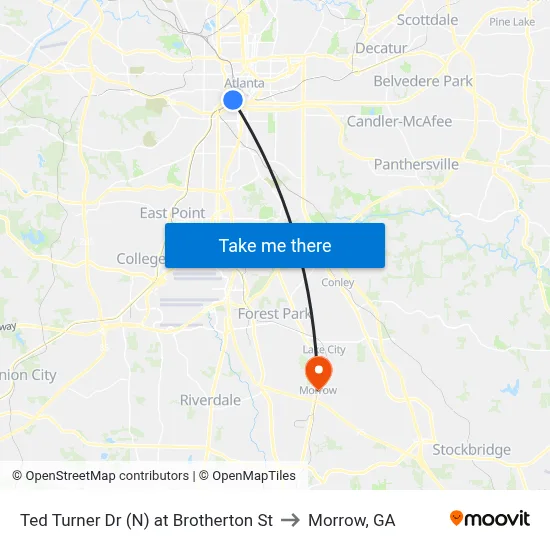 Ted Turner Dr (N) at Brotherton St to Morrow, GA map