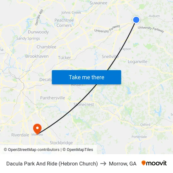 Dacula Park And Ride (Hebron Church) to Morrow, GA map