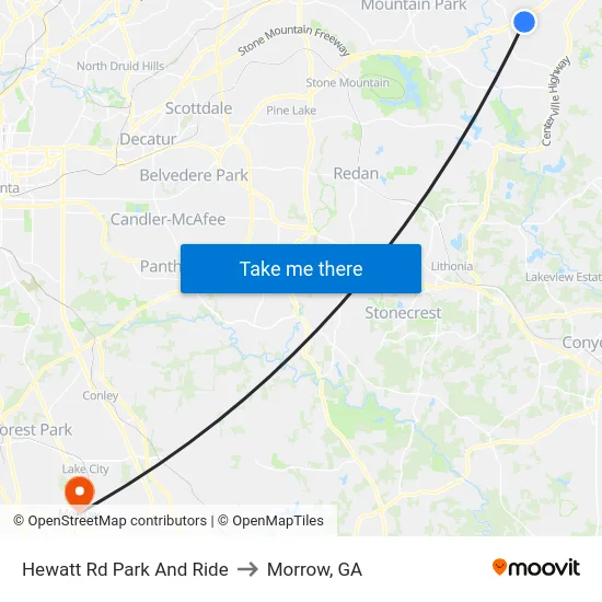 Hewatt Rd Park And Ride to Morrow, GA map