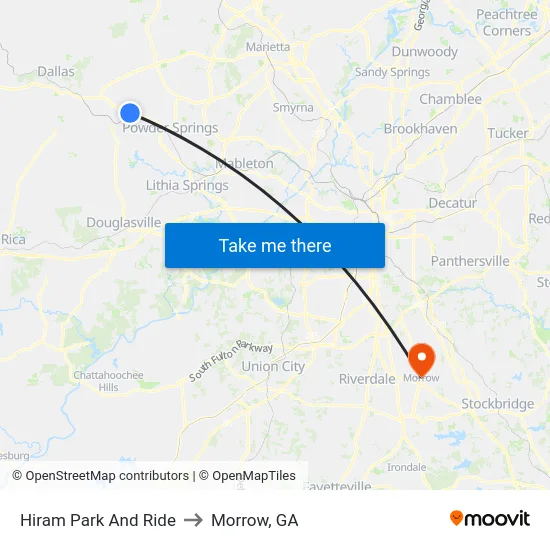 Hiram Park And Ride to Morrow, GA map