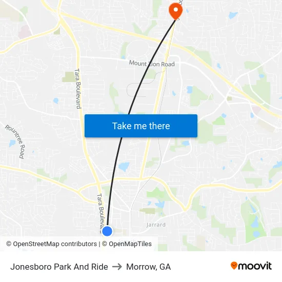 Jonesboro Park And Ride to Morrow, GA map