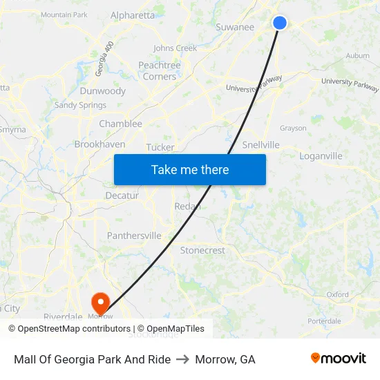 Mall Of Georgia Park And Ride to Morrow, GA map
