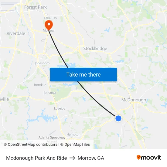 Mcdonough Park And Ride to Morrow, GA map