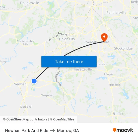 Newnan Park And Ride to Morrow, GA map