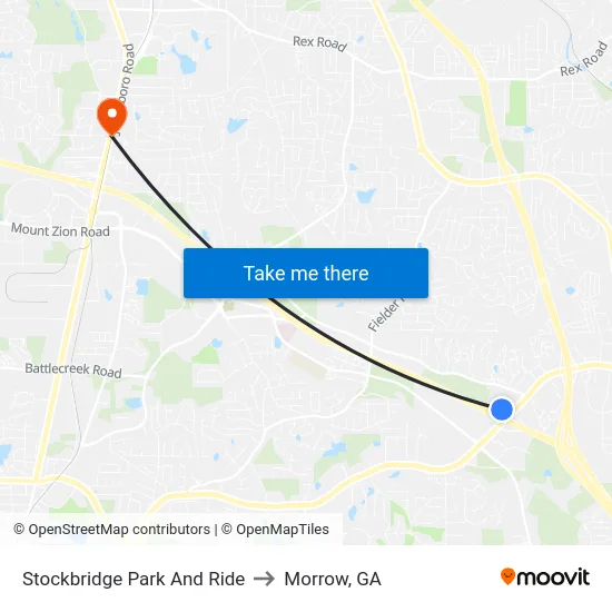 Stockbridge Park And Ride to Morrow, GA map