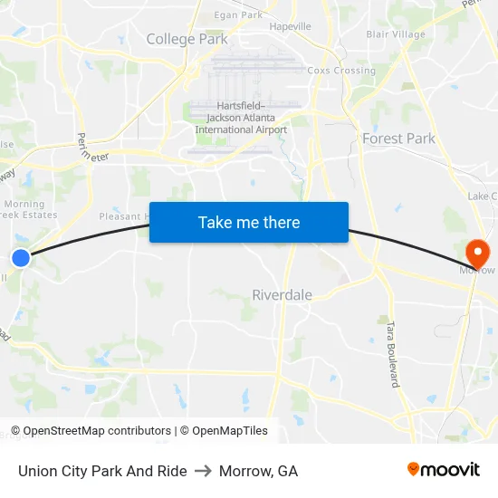 Union City Park And Ride to Morrow, GA map