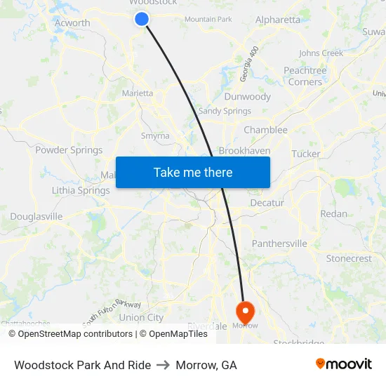 Woodstock Park And Ride to Morrow, GA map