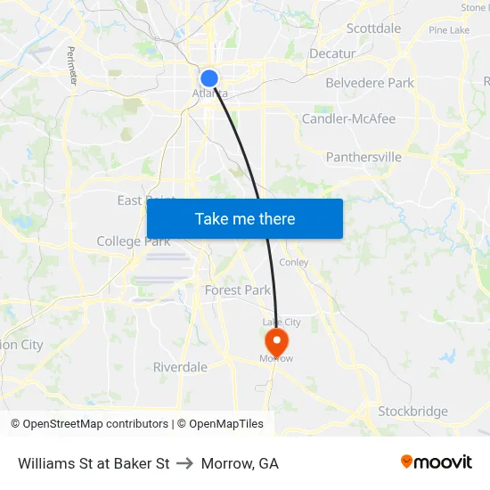 Williams St at Baker St to Morrow, GA map