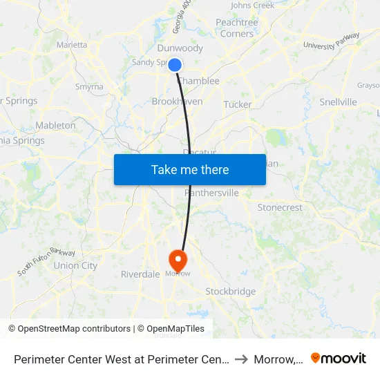 Perimeter Center West at Perimeter Center Pkwy to Morrow, GA map