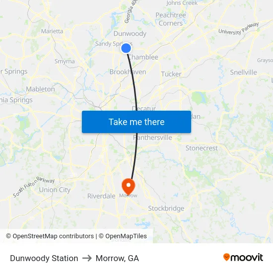 Dunwoody Station to Morrow, GA map