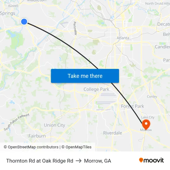 Thornton Rd at Oak Ridge Rd to Morrow, GA map