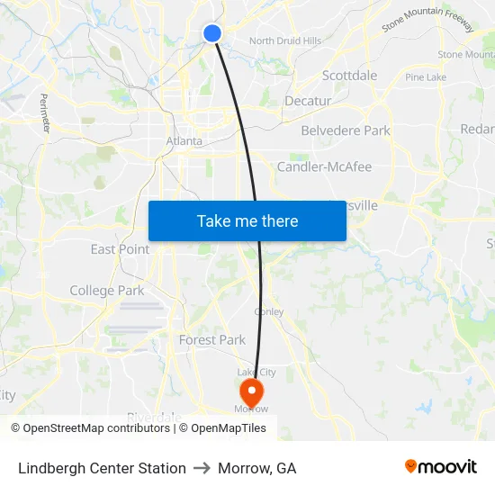 Lindbergh Center Station to Morrow, GA map
