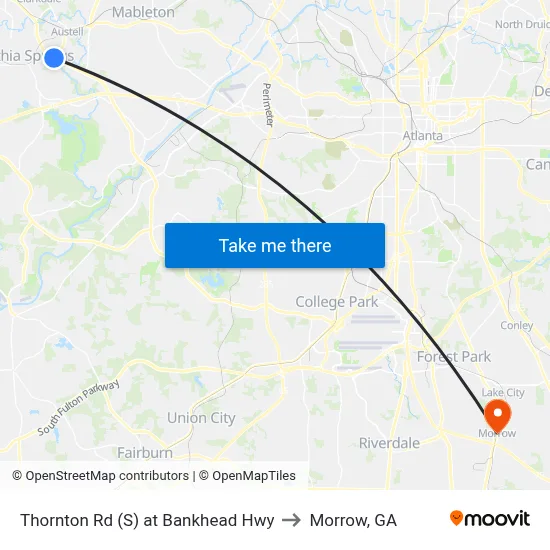 Thornton Rd (S) at Bankhead Hwy to Morrow, GA map