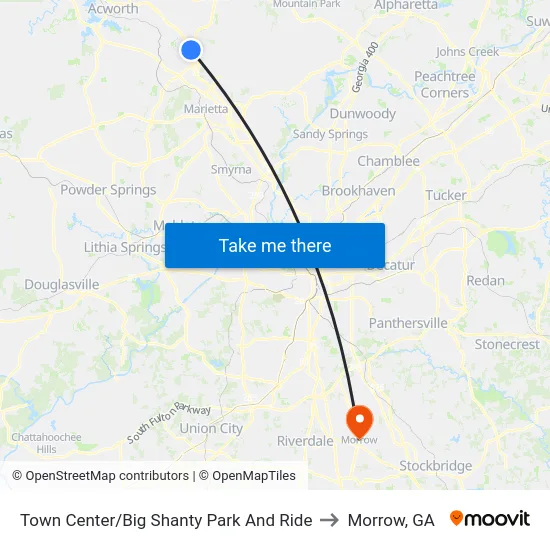 Town Center/Big Shanty Park And Ride to Morrow, GA map